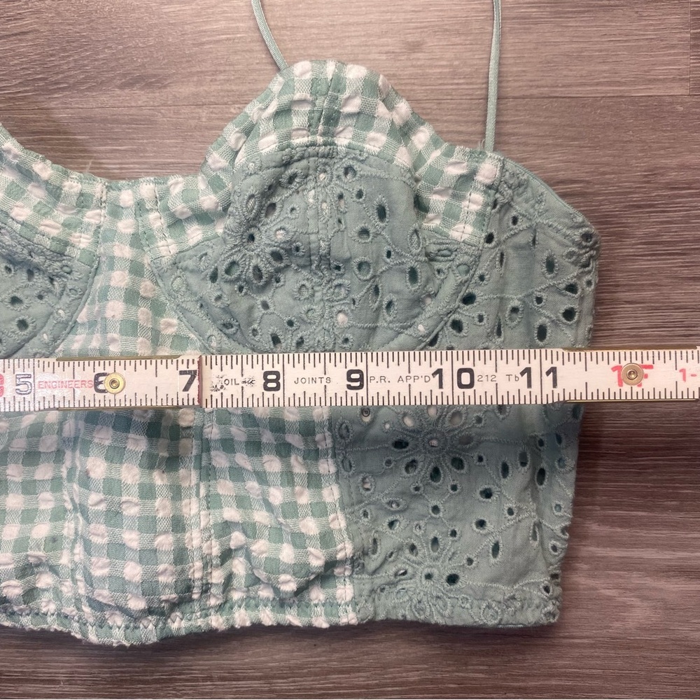 Urban Outfitters Gingham Eyelet Crop Top Size Small Tie-Back Bralette Corset - Picture 6 of 10